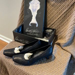 Black suede mini heel dress shoe